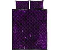 New Zealand Quilt Bed Set, Maori Gods Quilt And Pillow Cover Tumatauenga (God Of War) - Purple - Polynesian Pride
