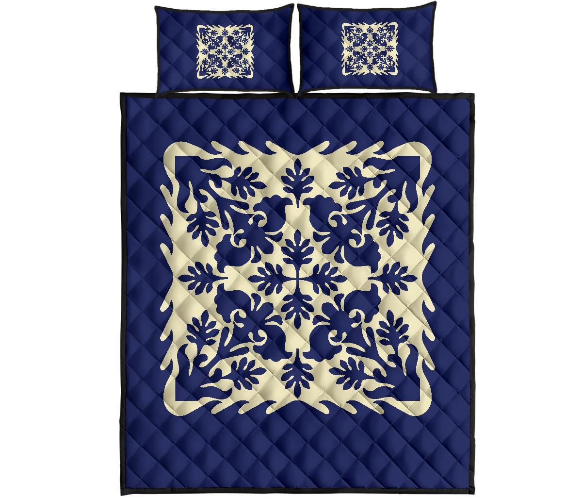 Hawaiian Quilt Bed Set Royal Pattern - Blue Blue - Polynesian Pride