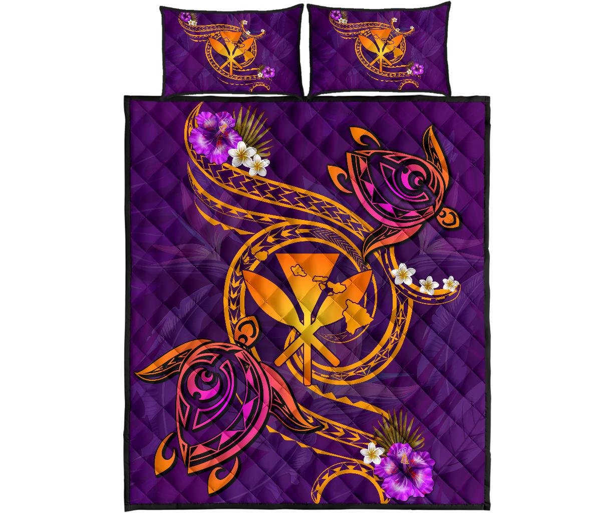 Hawaii Turtle Polynesian Violet Quilt Bed Set - Tee Style - AH Art - Polynesian Pride