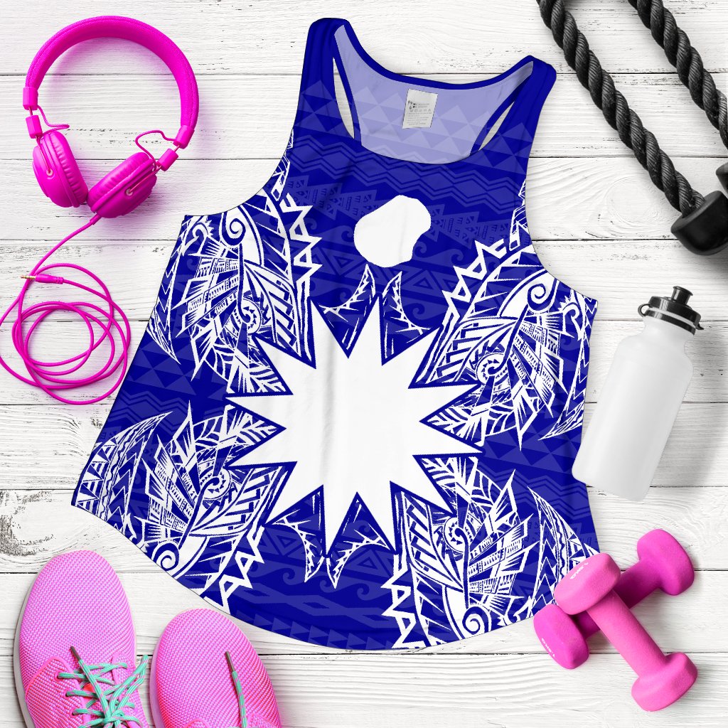 Nauru Polynesian Women Tank Top Map Blue - Polynesian Pride