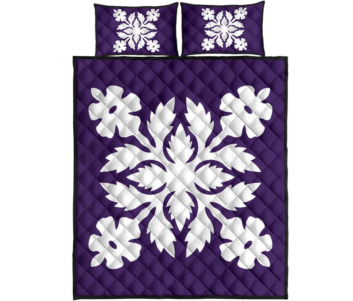 Hawaiian Quilt Bed Set Royal Pattern - Purple - B2 Style - Polynesian Pride