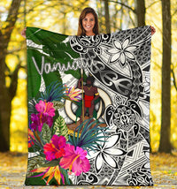 Vanuatu Premium Blanket White - Turtle Plumeria Banana Leaf - Polynesian Pride