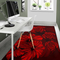 Hawaiian Map Hibiscus Flowers Vintage Polynesian Rug AH - Polynesian Pride