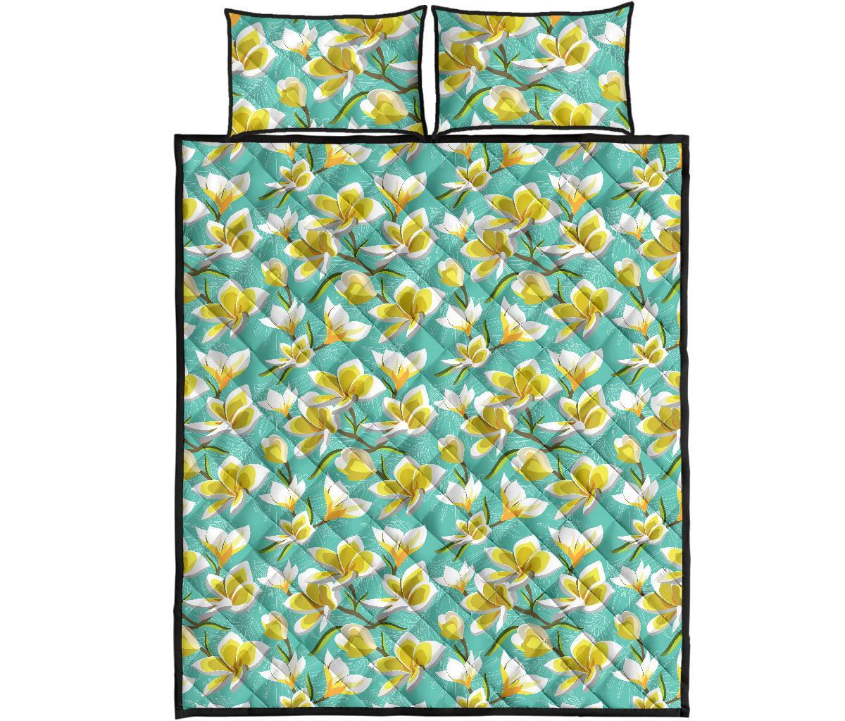 Tropical Plumeria Blue Quilt Bed Set Art - Polynesian Pride