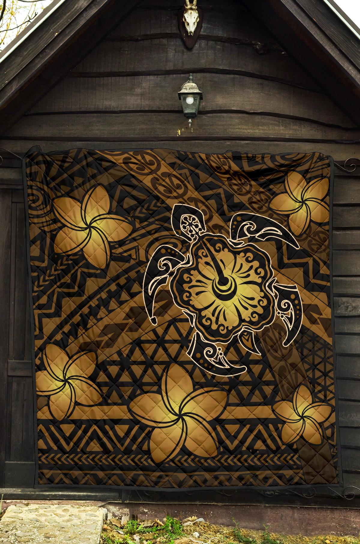 Hawaii Mix Polynesian Turtle Plumeria Premium Quilt - AH - Nick Style - Brown - Polynesian Pride