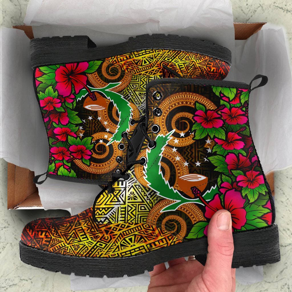 Pohnpei Micronesia Leather Boots - Hibiscus Vintage Orange - Polynesian Pride