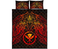 Hawaii Polynesian Quilt Bed Set - Hawaii Red Kanaka Maoli Turtle Manta Ray - Polynesian Pride