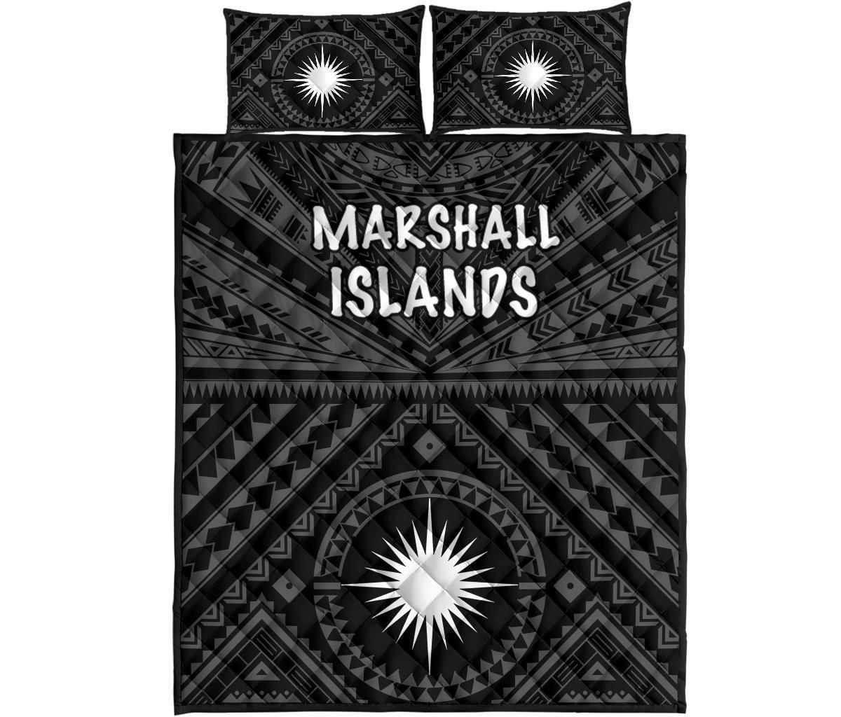 Marshall Quilt Bed Set - Marshall Seal With Polynesian Tattoo Style ( Black) - Polynesian Pride