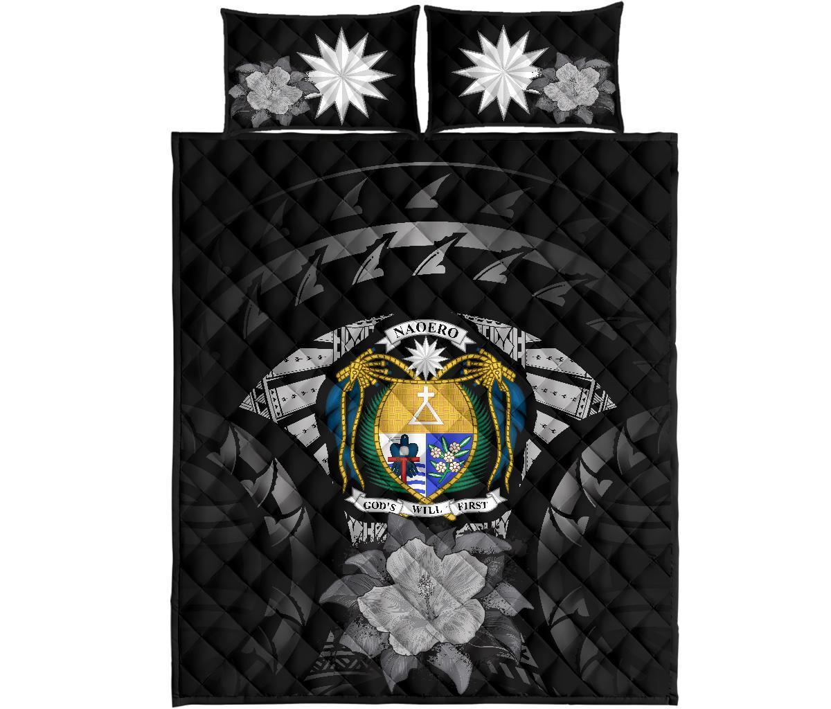 Nauru Polynesian Quilt Bed Set Hibiscus Gray - Polynesian Pride