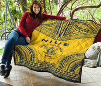 Niue Premium Quilt - Niue Seal Polynesian Chief Yellow Version - Polynesian Pride