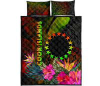 Cook Islands Polynesian Quilt Bed Set - Hibiscus and Banana Leaves - Polynesian Pride