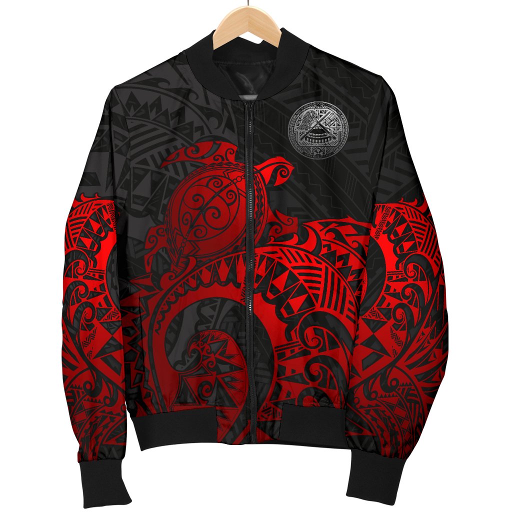 American Samoa Polynesian Bomber Jacket (Men) - Polynesian Turtle (Full Red) - Polynesian Pride