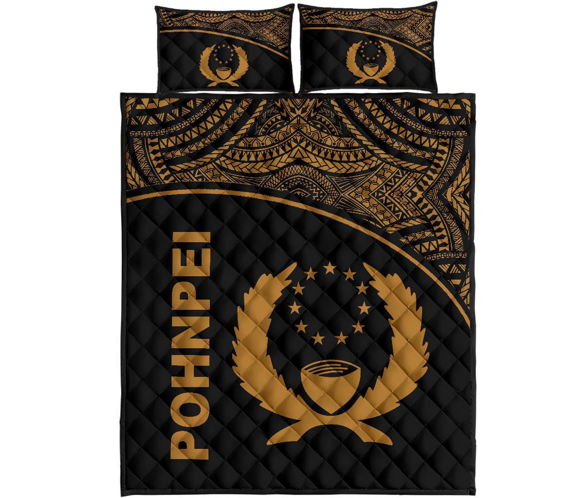 Pohnpei Quilt Bed Set - Chuuk Flag Curve Version Yellow - Polynesian Pride