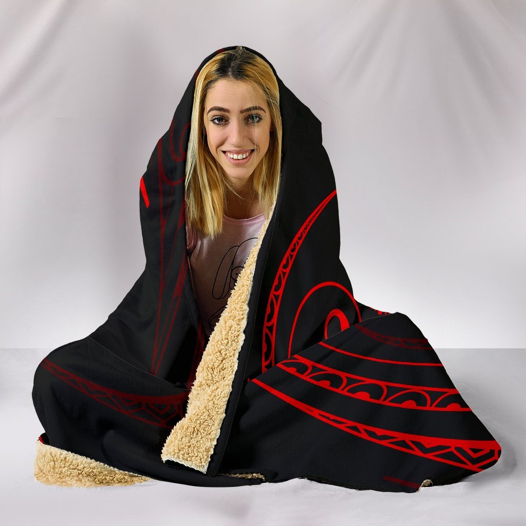 Hawaii Turtle Hibicus Hooded Blanket - Red - Frida Style - Polynesian Pride