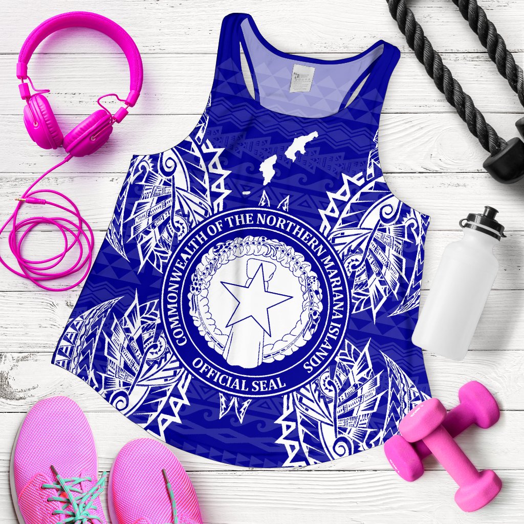 Northern Mariana Islands Polynesian Women Tank Top Map Blue - Polynesian Pride