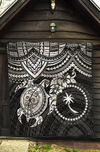 Chuuk Polynesian Premium Quilt - Chuuk Flag & White Turtle Hibiscus - Polynesian Pride