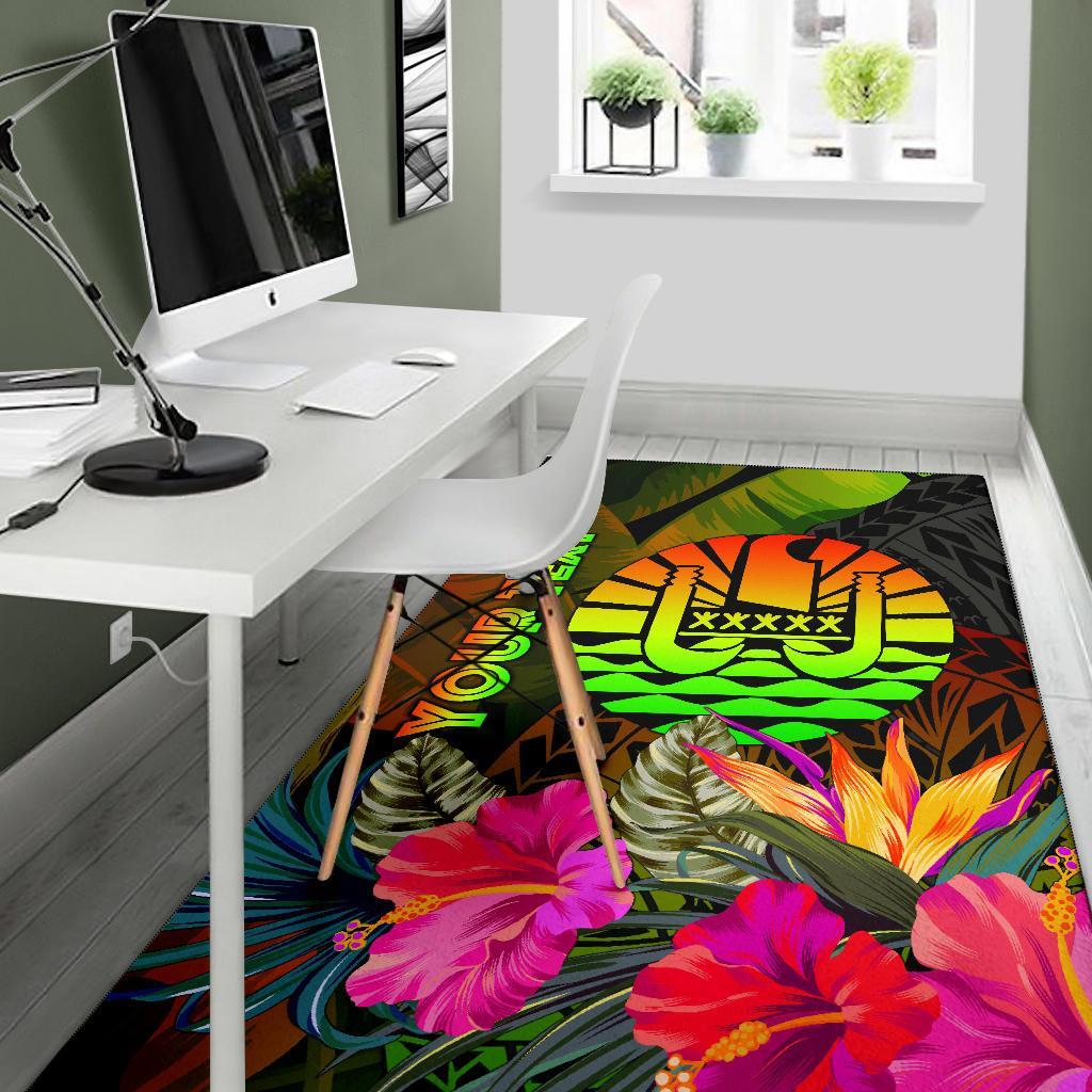 Tahiti Polynesian Personalised Area Rug - Hibiscus and Banana Leaves - Polynesian Pride