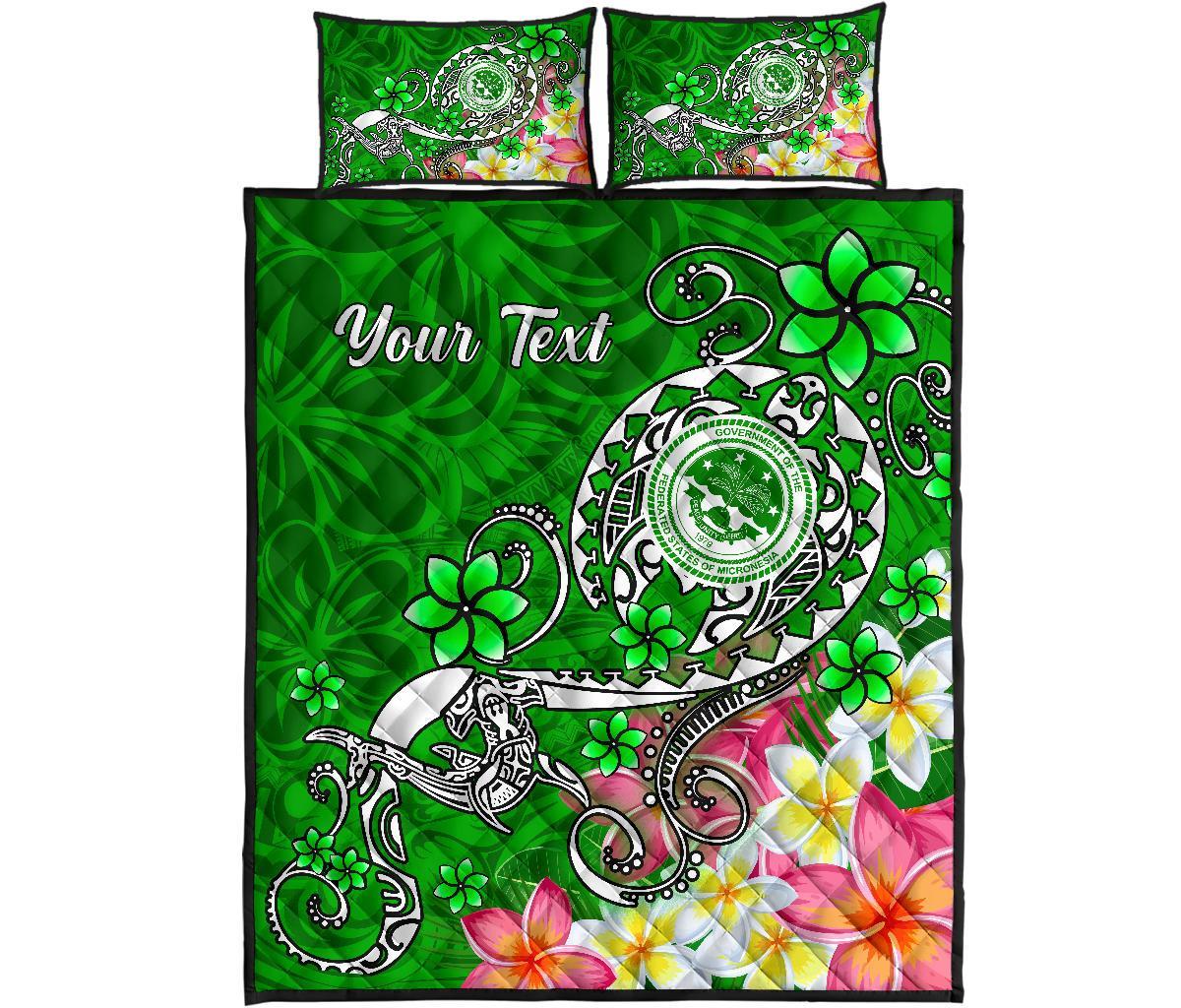 FSM Custom Personalised Quilt Bed Set - Turtle Plumeria (Green) - Polynesian Pride