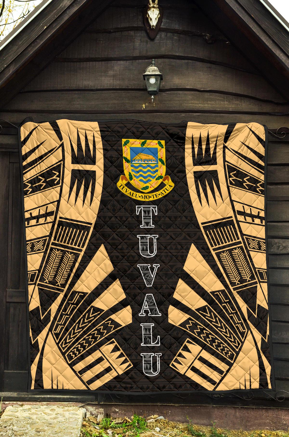 Tuvalu Premium Quilt - Tuvalu Coat Of Arms Polynesian Gold Tattoo - Polynesian Pride