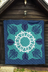Hawaiian Turtle Coconut Pattern Premium Quilt - Indigo - Argu Style - AH - Polynesian Pride