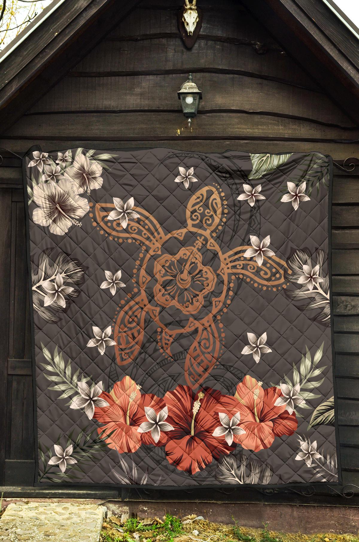 Hawaii Turtle Polynesian Hibiscus Kanaka Style Tropical - Premium Quilt AH - Polynesian Pride