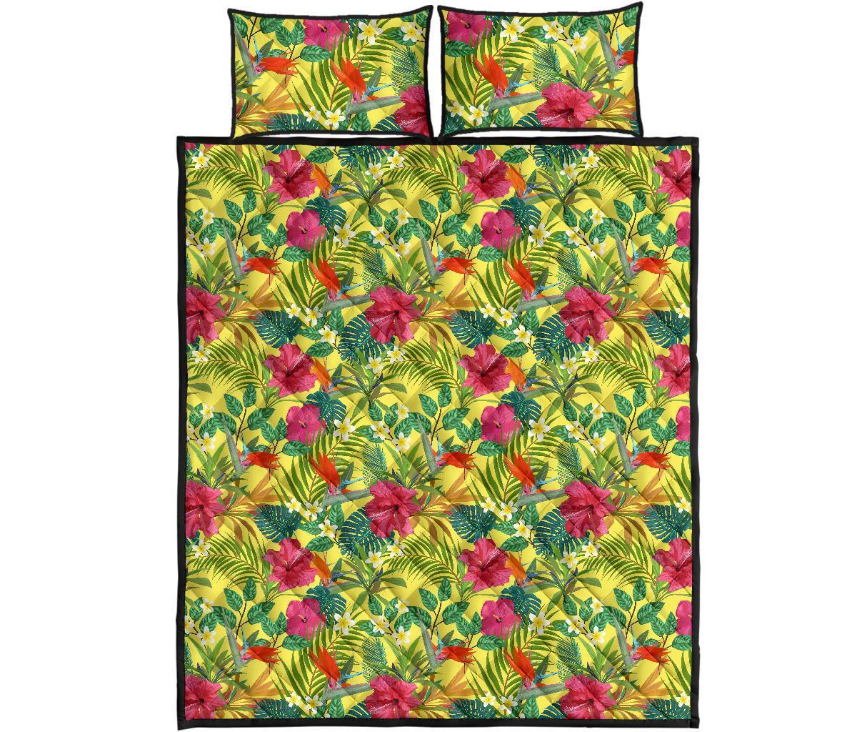 Hawaii Quilt Bed Set Tropical Leaves And Flowers AH - Polynesian Pride
