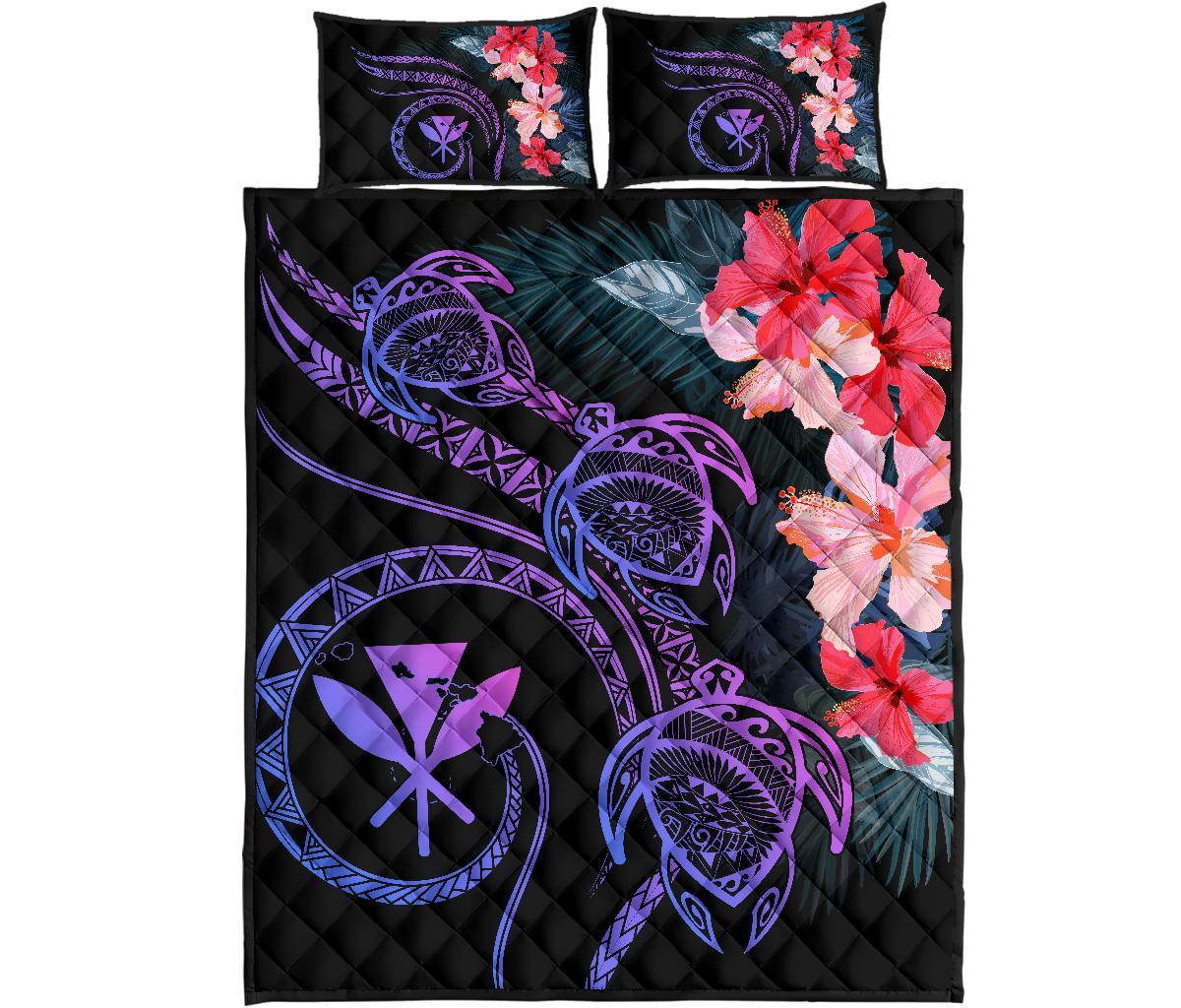 Hawaii Turtle Polynesian Tropical Quilt Bed Set - Cora Style Pink Art - Polynesian Pride