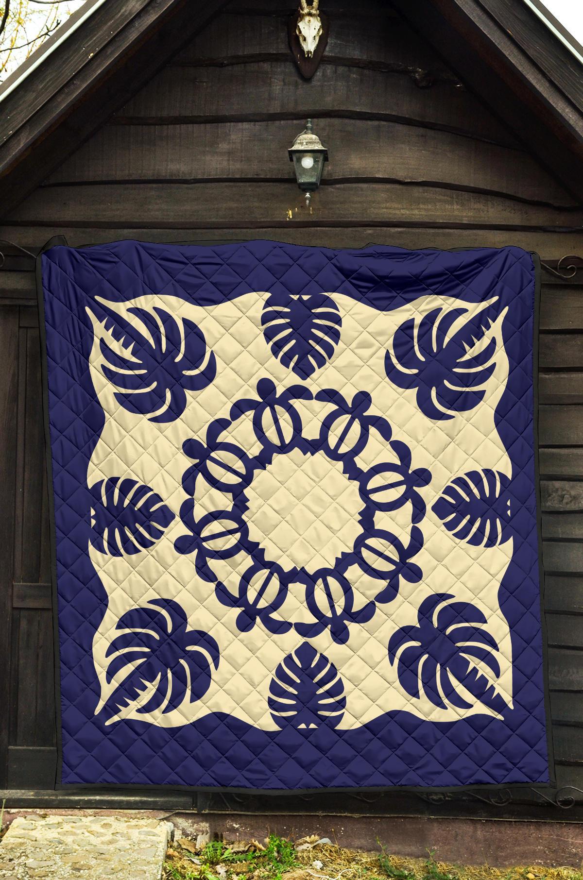 Hawaiian Turtle Coconut Pattern Premium Quilt - Blue - Argu Style - AH - Polynesian Pride