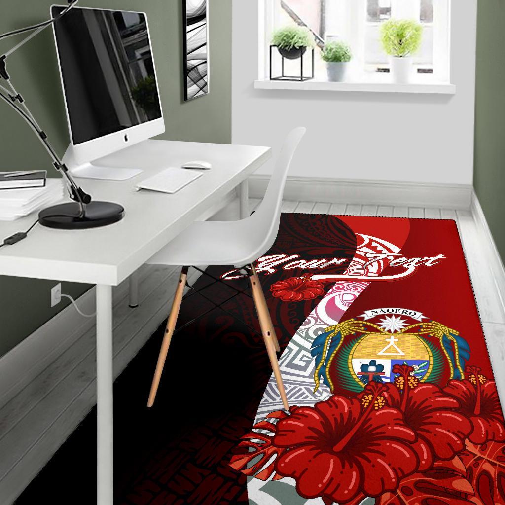 Nauru Polynesian Custom Personalised Area Rug - Coat Of Arm With Hibiscus - Polynesian Pride