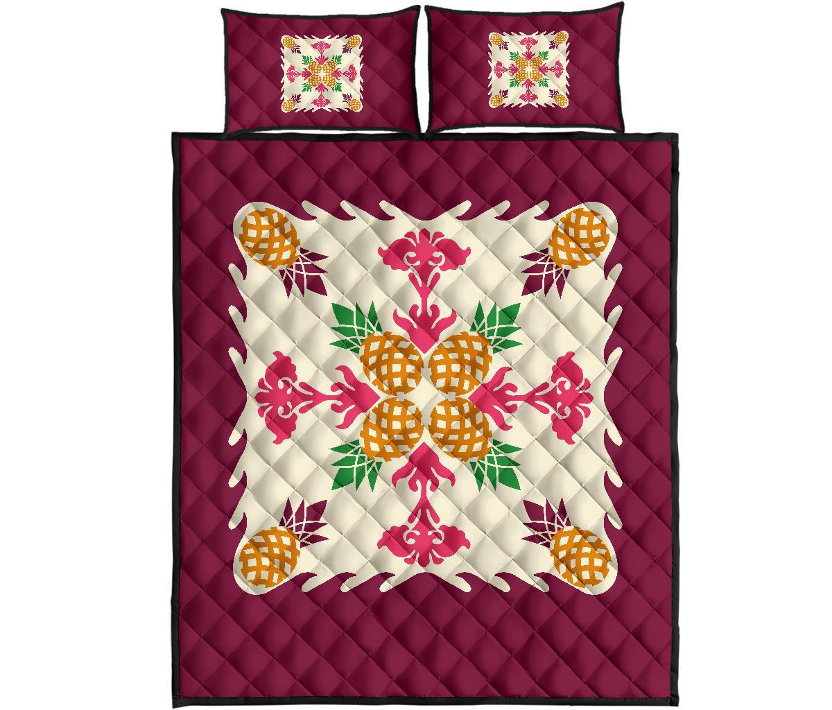 Hawaiian Quilt Bed Set Pineapple Pattern - Pink Art - Polynesian Pride