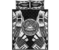 American Samoa Quilt Bed Set - American Samoa Seal Polynesian White Tattoo - Polynesian Pride