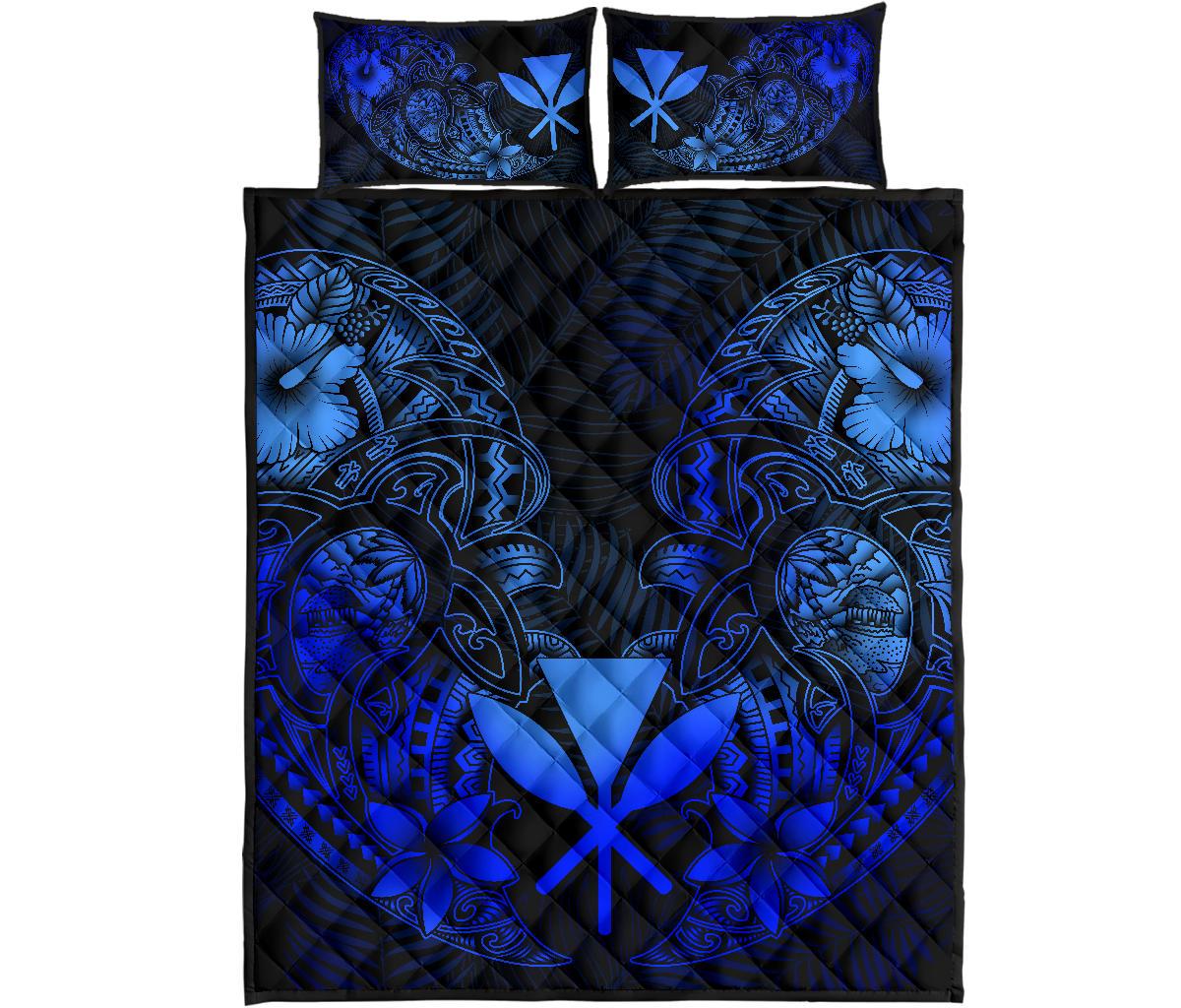 Polynesian Hawaii (Kanaka Maoli) Quilt Bed Set - Blue Turtle Homeland - Polynesian Pride