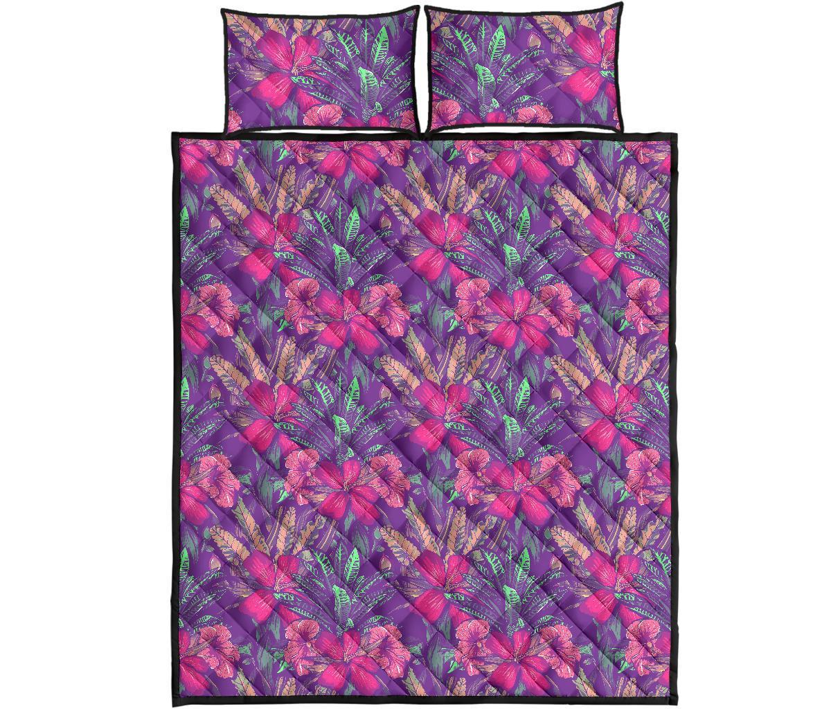 Tropical Hibiscus Purple Quilt Bed Set Art - Polynesian Pride