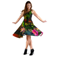 Fiji Polynesian Midi Dress - Hibiscus and Banana Leaves - Polynesian Pride