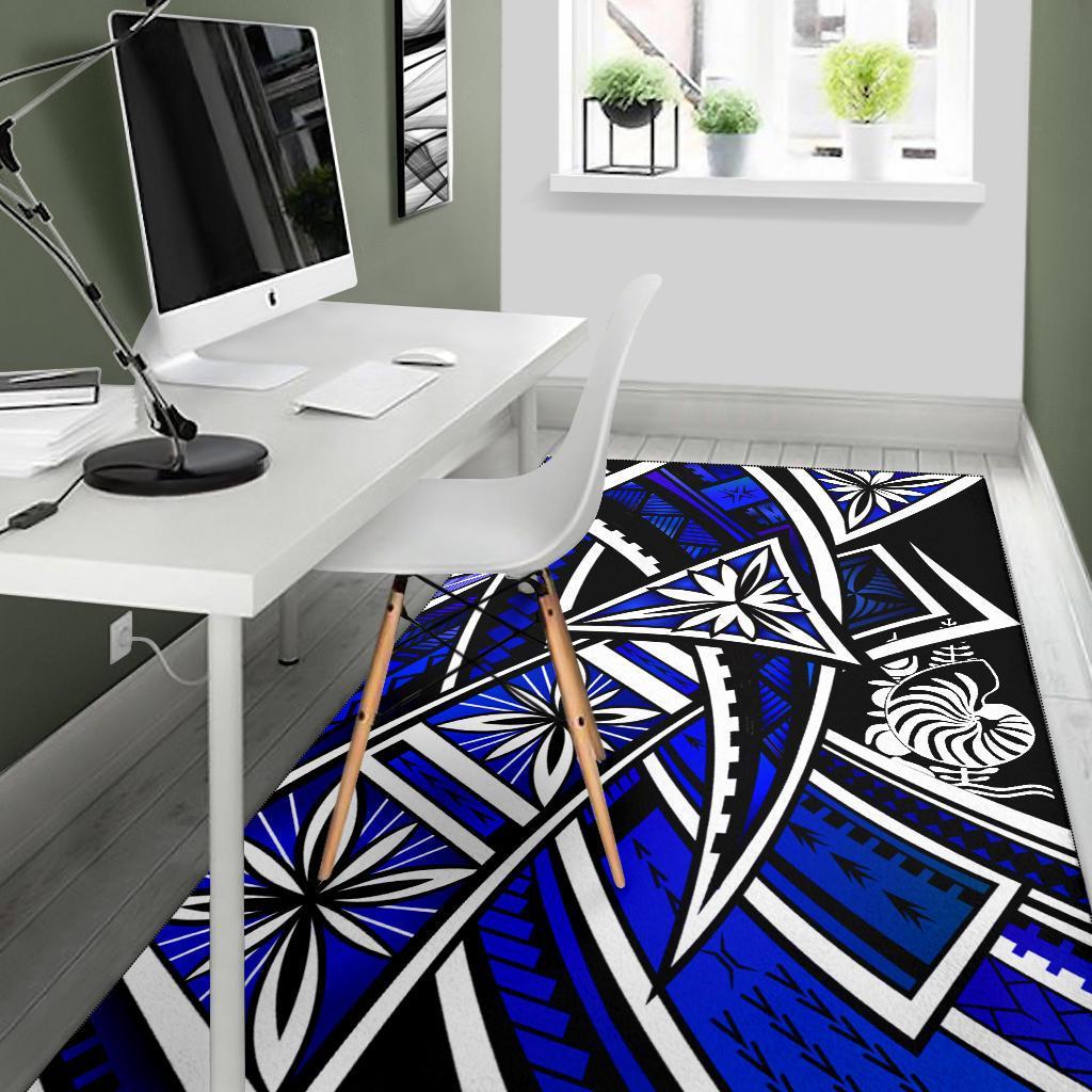 New Caledonia Area Rug - Tribal Flower Special Pattern Blue Color - Polynesian Pride