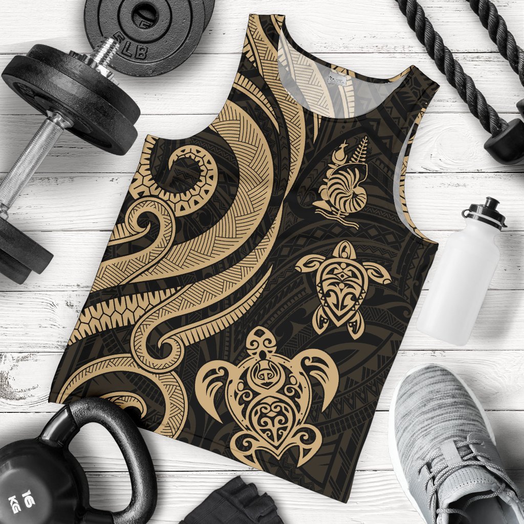 New Caledonia Men's Tank Top - Gold Tentacle Turtle Gold - Polynesian Pride