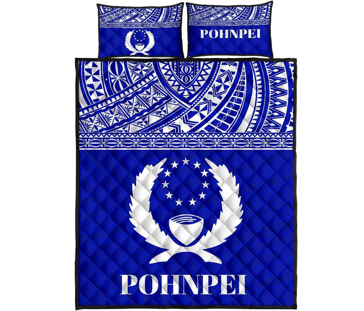 Pohnpei Micronesian Quilt Bed Set - Pohnpei Flag Blue Version Blue - Polynesian Pride