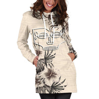 Marquesas Islands Hoodie Dress - Marquesas Islands Tiki Face & Beige Hibiscus - Polynesian Pride