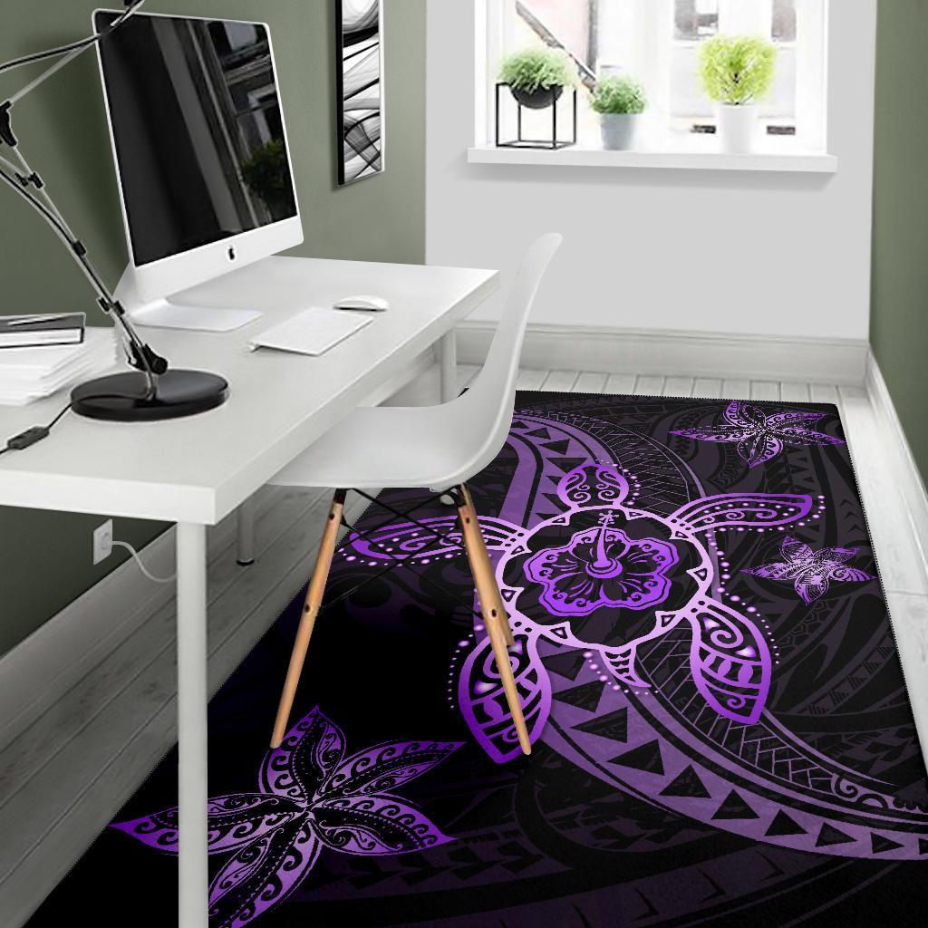 Kanaka Map Hibiscus Plumeria Turtle Art Polynesian Area Rug Violet AH - Polynesian Pride
