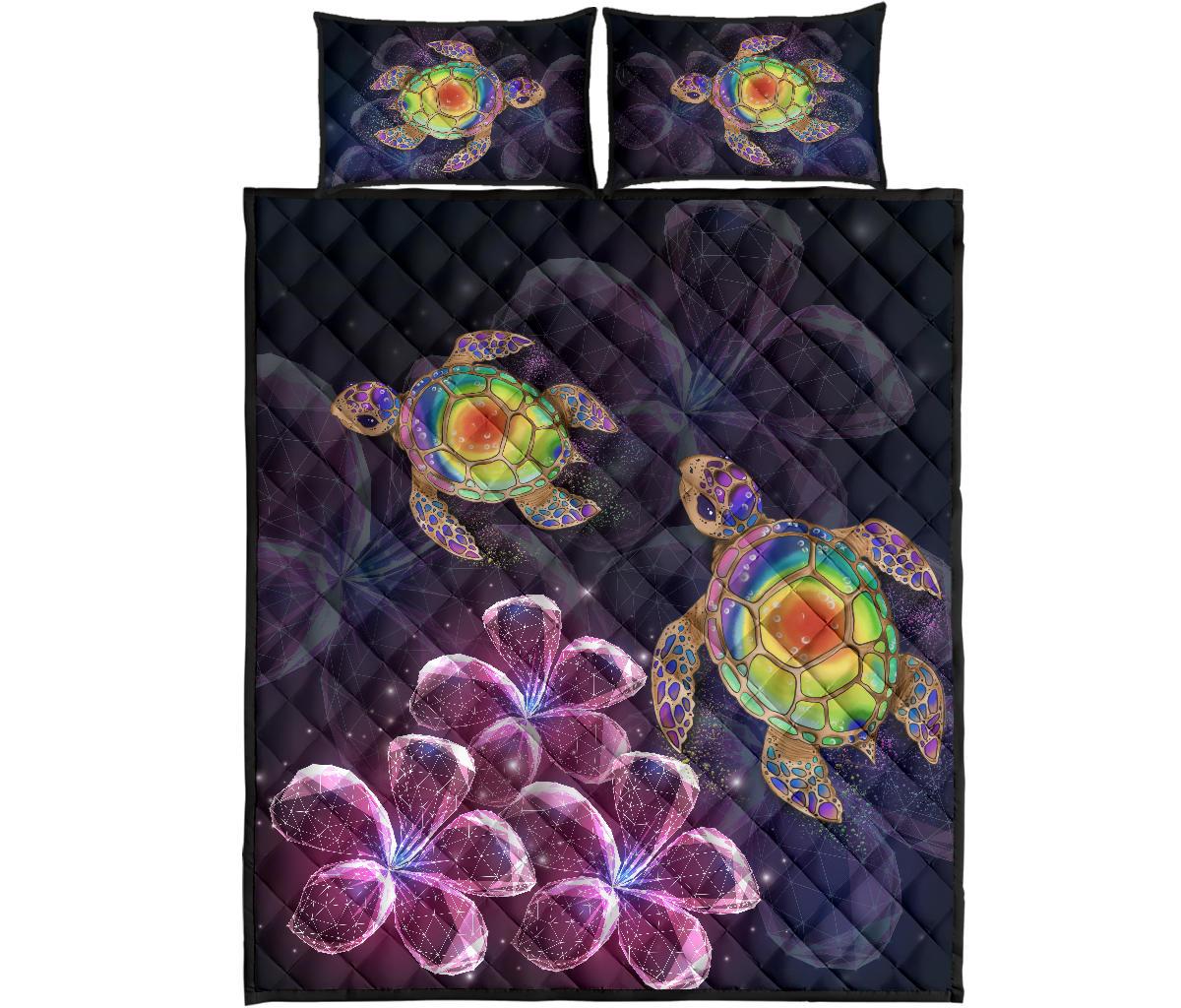 Hawaii Galaxy Turtle Hibiscus Quilt Bed Set Art - Polynesian Pride