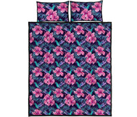 Hawaii Quilt Bed Set Tropical Flowers With Hummingbirds Palm Leaves AH - Polynesian Pride