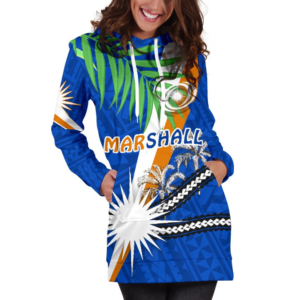 Marshall Islands Rugby Women Hoodie Dress Coconut Leaves - Polynesian Pride