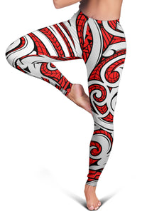 Polynesian Maori Ethnic Ornament Red Hawaii Women's Leggings AH - Polynesian Pride