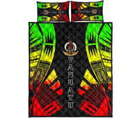 Vanuatu Quilt Bed Set - Vanuatu Coat Of Arms Reggae Tattoo Style Art - Polynesian Pride