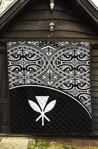 Hawaii Polynesian Premium Quilt - White Kanaka Maoli Curve Version - Polynesian Pride