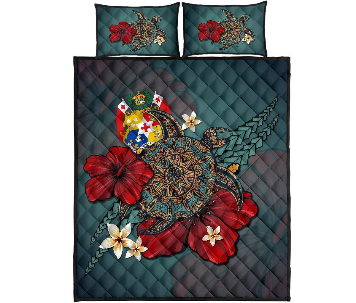 Tonga Quilt Bed Set - Blue Turtle Tribal Blue - Polynesian Pride