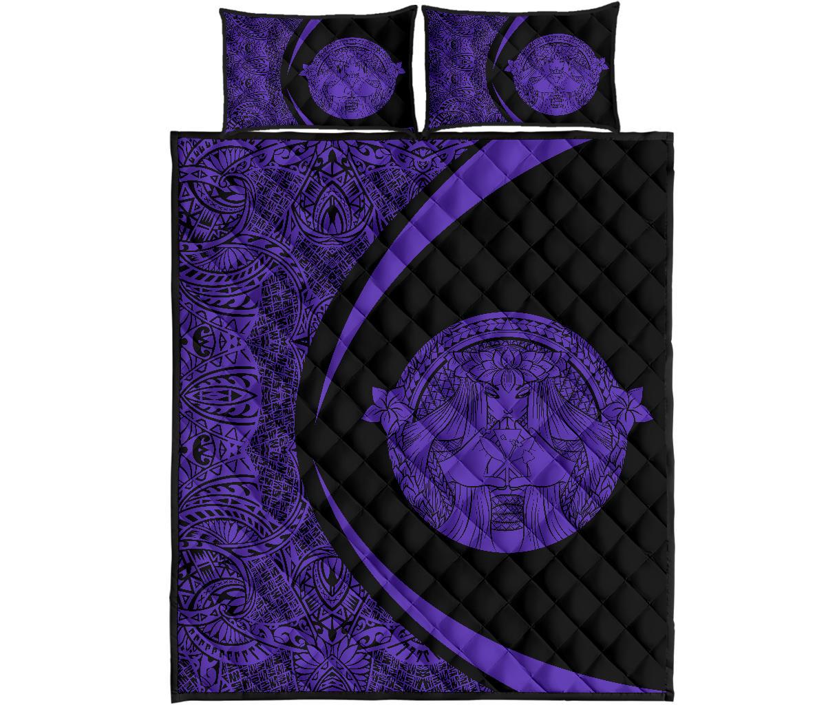 Hawaii Polynesian Pele Kanaka Quilt Bed Set Circle Style Purple Art - Polynesian Pride