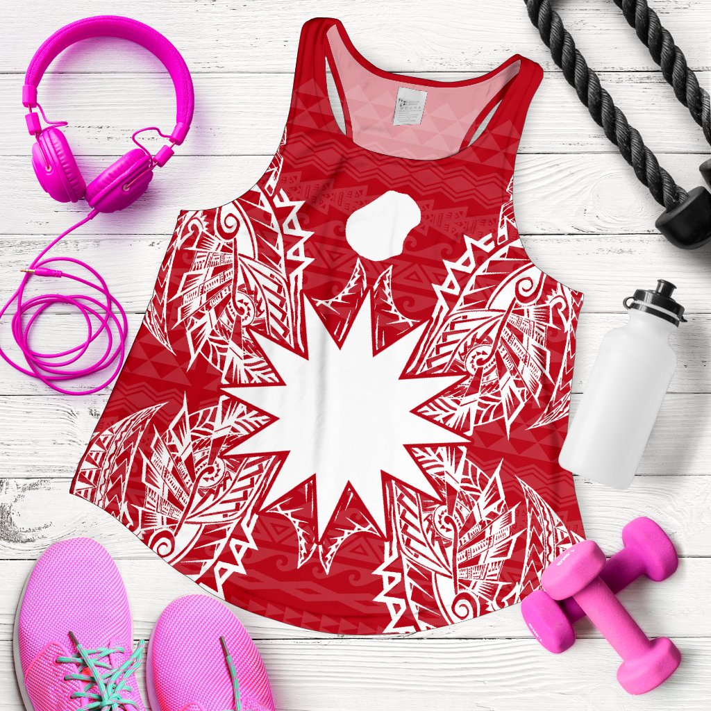 Nauru Polynesian Women Tank Top Map Red White - Polynesian Pride