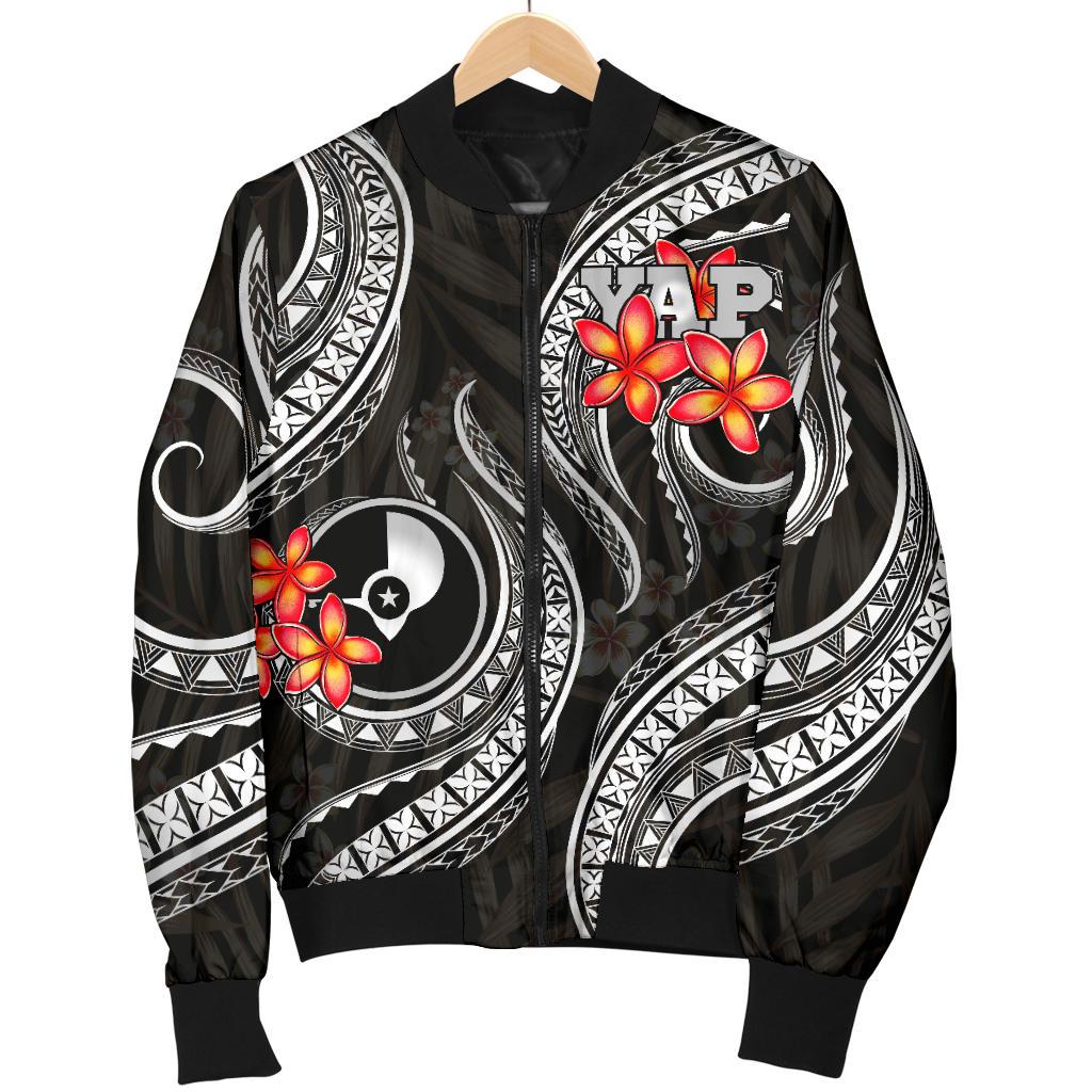 Yap Micronesian Men Bomber Jacket - Black Plumeria Black - Polynesian Pride
