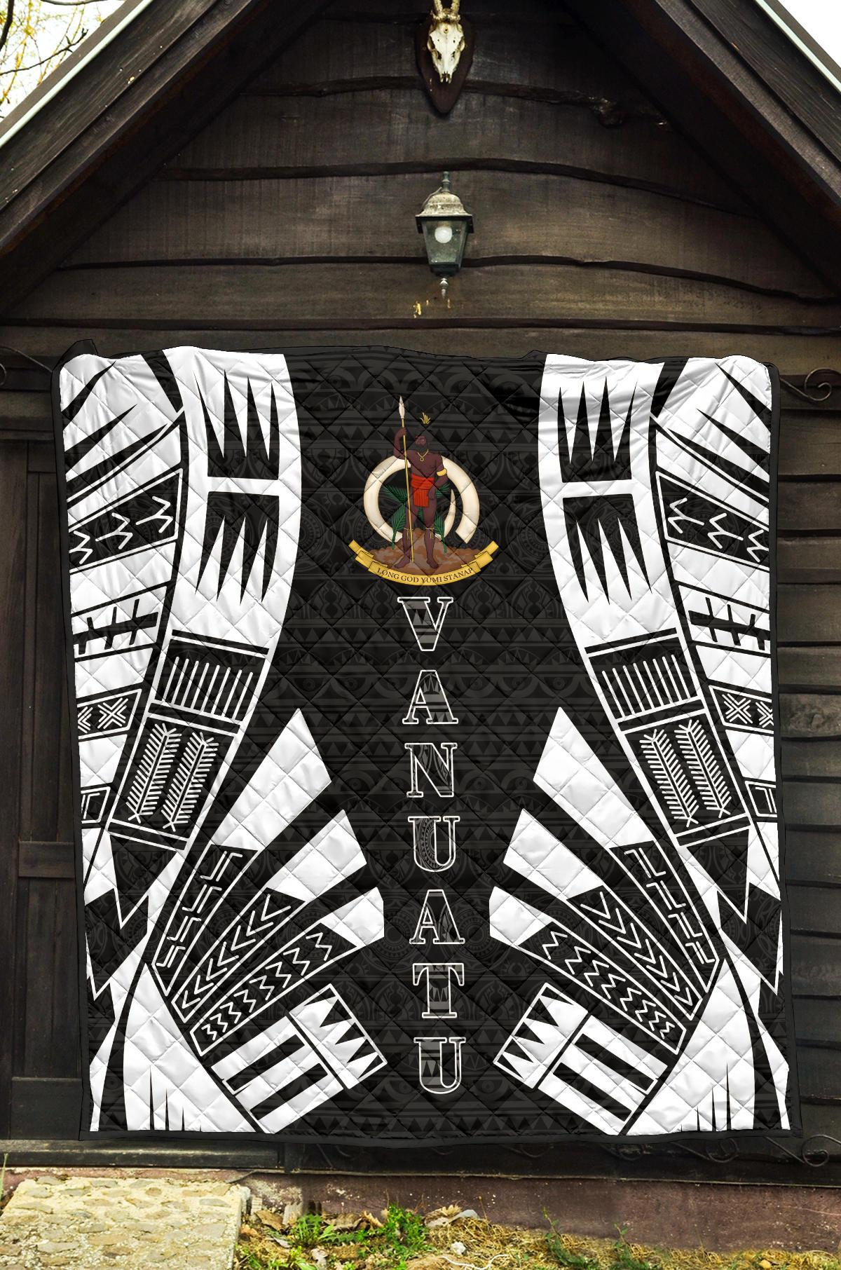 Vanuatu Premium Quilt - Vanuatu Coat Of Arms Polynesian White Tattoo - Polynesian Pride